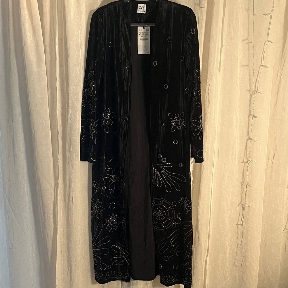 Zara Black Coat with Embroidery
